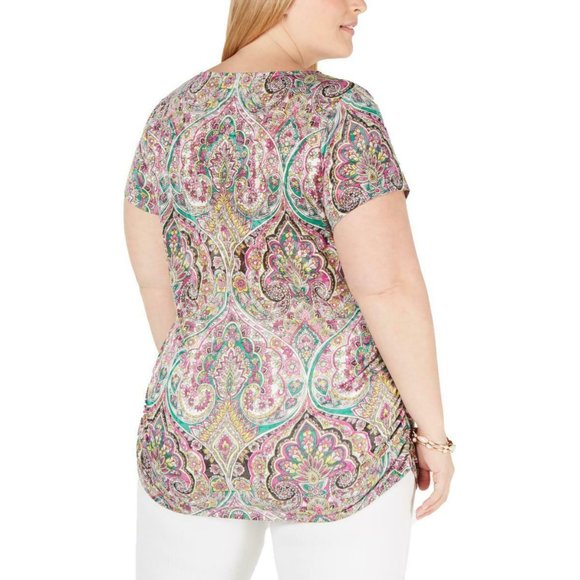 INC Womens Plus Opulent Paisley Ruched Blouse T - Picture 2 of 2